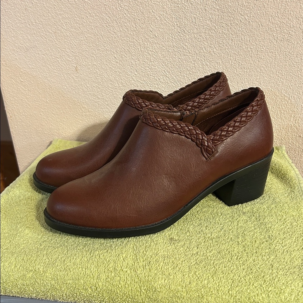 easy street Brown Braided Trim Ankle Booties